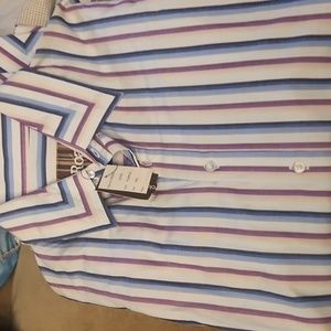 Roar Men's stripped 100% cotton white purple Button Up Shirt long sleeve XXL NWT